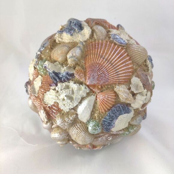 Seashell Ball Sphere Decor Hand Painted Ceramic Large ~6" Diameter - Picture 2 of 8
